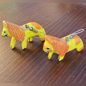 Adorable Lion Earrings Hand Made Painted Orange Yellow French Hook African